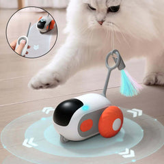 Remote Control Cat Toy Car USB Rechargeable & Automatic in action with a cat playing.