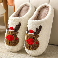 Halloween Pumpkin Cartoon Women's Shoes featuring cute reindeer design and cozy fleece material.