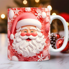 3D Christmas Ceramic Mug Snowman & Santa Holiday Coffee featuring a 3D Santa Claus design on a festive background.