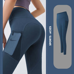 Woman's Pocket Yoga Leggings Tummy Control Fitness Pants featuring 4D elastic fabric and pocket design for active lifestyle.