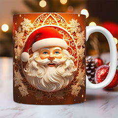 3D Christmas Ceramic Mug Snowman & Santa Holiday Coffee featuring a cheerful Santa Claus design.