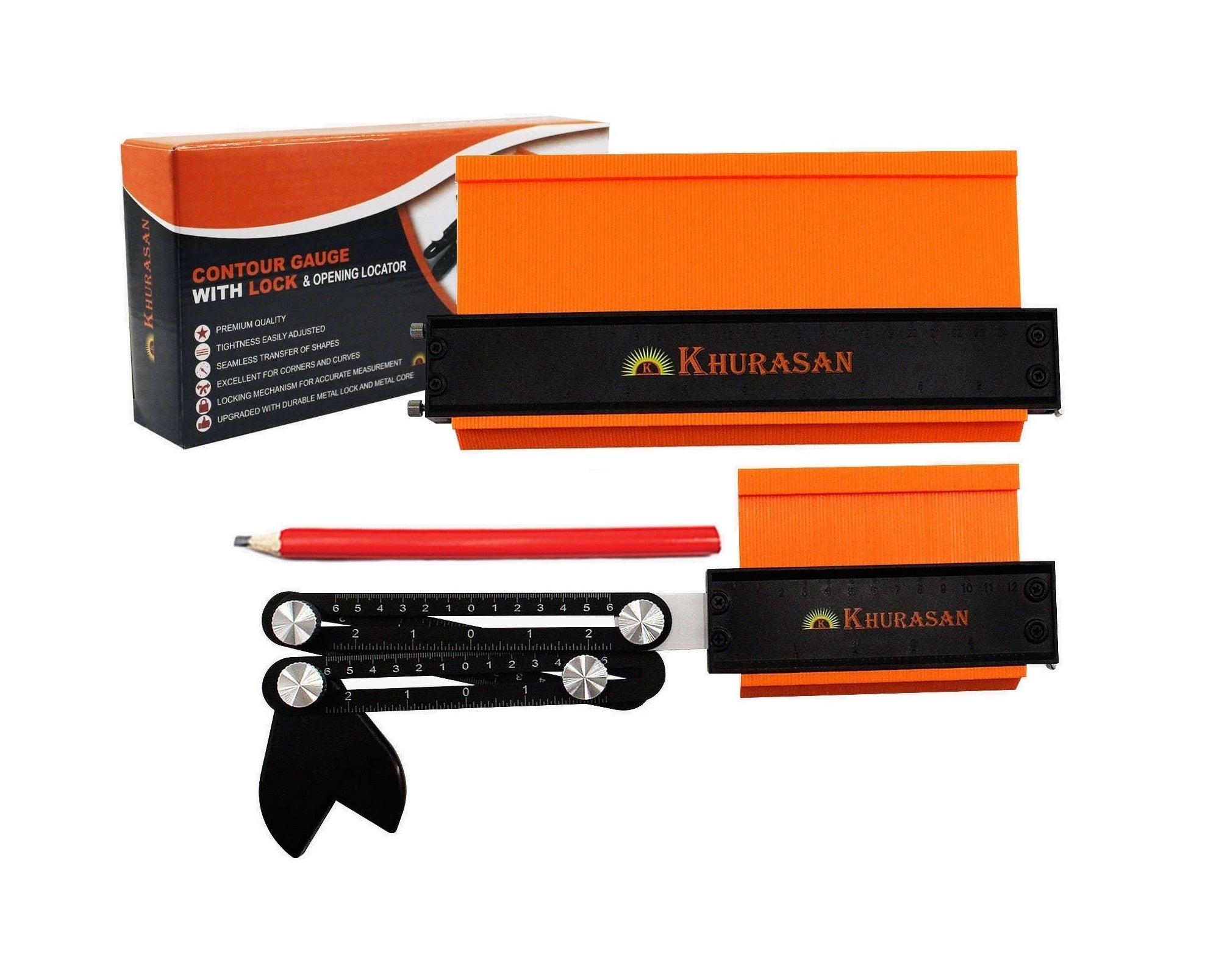 Best 10" & 5" Contour Gauge Set with Lock, Angle Ruler & Pencil