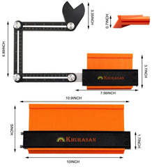 10" and 5" Contour Gauge Tool Set with Lock, Adjustable Screws, 3-Fold Angle Ruler and Pencil - 2 Pack