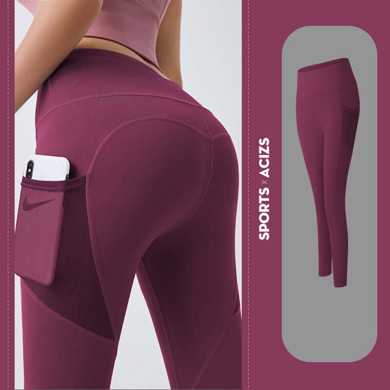 Woman's Pocket Yoga Leggings Tummy Control Fitness Pants showcasing high-quality elastic fabric and convenient side pocket.