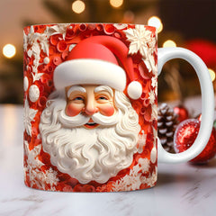 3D Christmas Ceramic Mug Snowman & Santa Holiday Coffee with festive Santa design and holiday decorations.