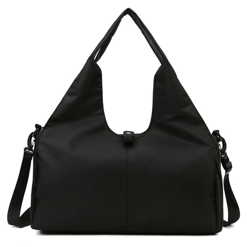 Womens Yoga Bag in black, made of Oxford cloth, versatile for shoulder or crossbody carry, ideal for yoga and travel.