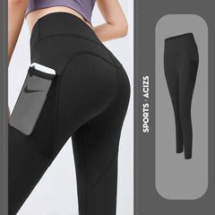 Woman's Pocket Yoga Leggings Tummy Control Fitness Pants with side pocket for phone and sleek design