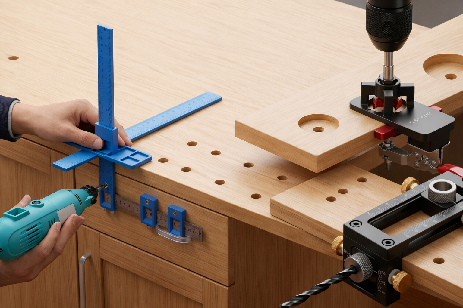 Khorasan Drilling and Joinery Tools Collection - High Precision Drilling Jig on Workbench