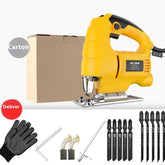 Khorasan Electric Jigsaw Machine for Wood and Curve Cutting - Yellow Set with Blades and Gloves