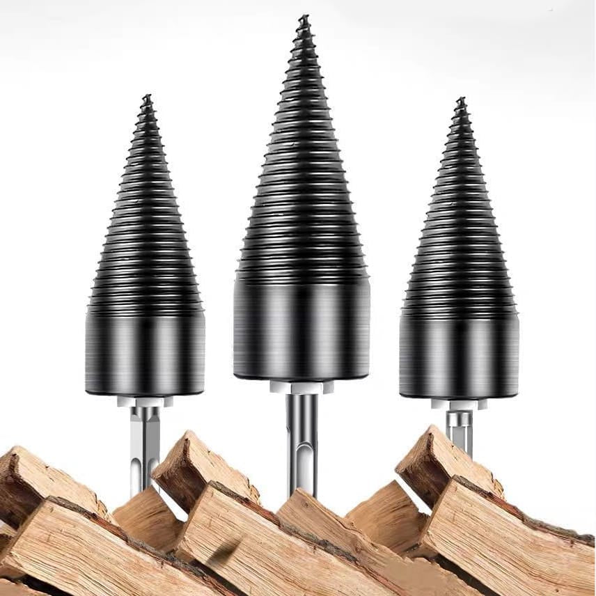 Khorasan Wood Splitter Drill Bit for Firewood Log Splitting - Square Round Hex Shank Set on Wood