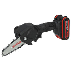 Mini Cordless Chainsaw - Side View Black Chain Wood Branch Cutting