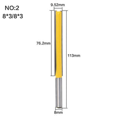 Straight Router Bit - Dimensions Diagram 8x3/8x76 Extended Straight Knife