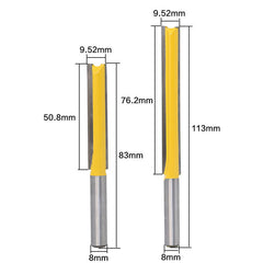 Straight Router Bit - Size Comparison Chart 8x3/8x50 Extended Straight Knife