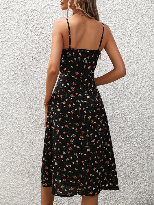 Elegant Polka Dot Suspender Maxi Dress