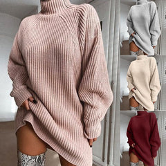Cozy Solid Turtleneck Long Sweater Dress