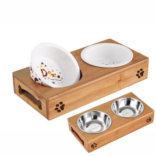 Elevated Bamboo Cat Feeding Shelf