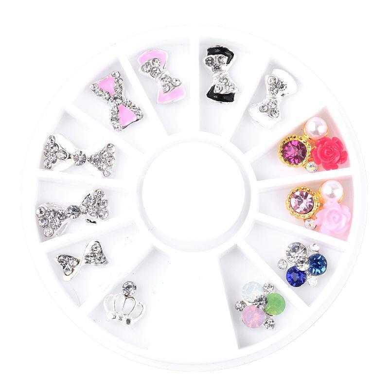 1 Wheel 3D Charm Alloy Rhinestones Nail Art Decorations Perfume Bottle Bow Flowers Triangle DIY Nail Jewelry Supplies