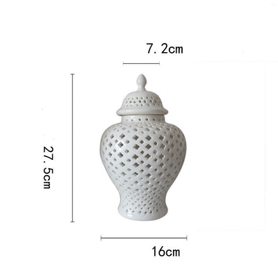 White Hollowed-out Ceramic General Jar