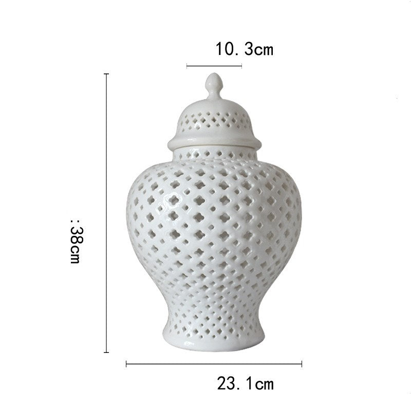 White Hollowed-out Ceramic General Jar