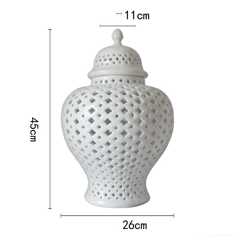 White Hollowed-out Ceramic General Jar