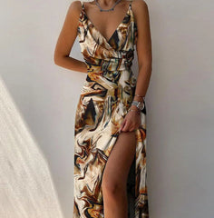 Elegant V-Neck Slit Sling Dress