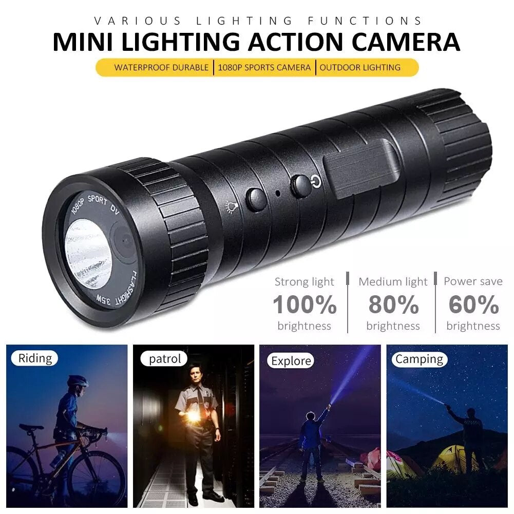 HD camcorder wide-angle sports DV camera 1080P waterproof flashlight type small camera recorder with light