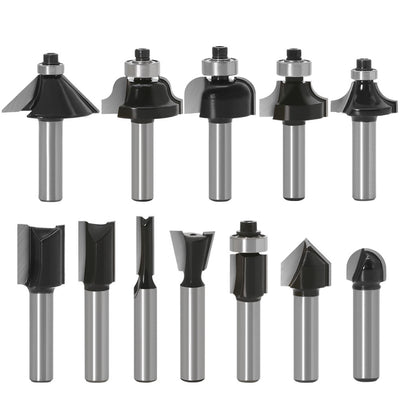 12-Piece 8-handle black woodworking cutter set