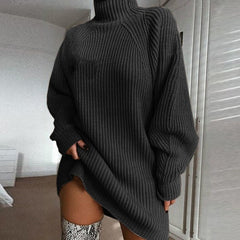Cozy Solid Turtleneck Long Sweater Dress
