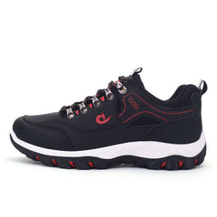 Overfoot shoes outdoor men hiking shoes with black and red design, perfect for outdoor activities.