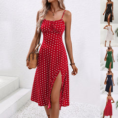 Elegant Polka Dot Suspender Maxi Dress
