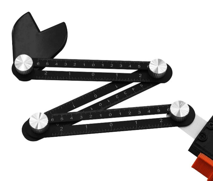 3-fold angle ruler partially extended showing measurement markings and metal knobs