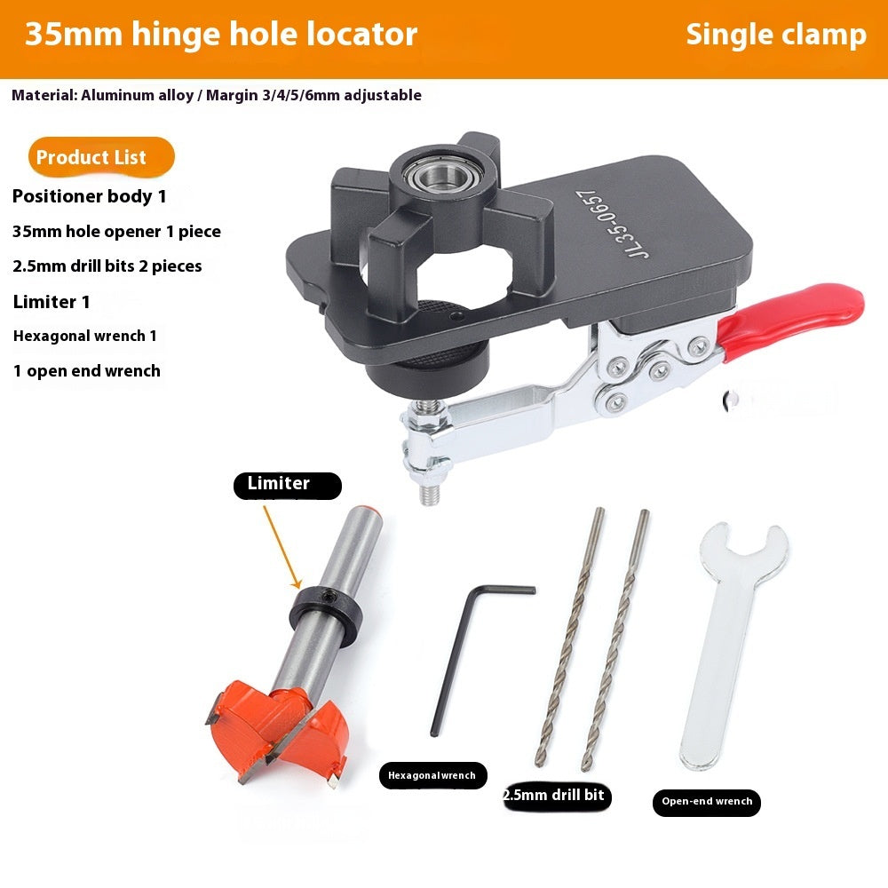 35mm Hinge Punch Locator - Package Contents with Drill Bits Wrenches and Limiter