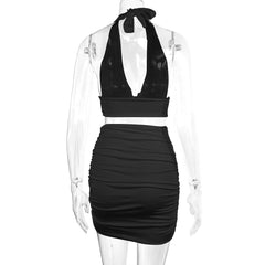 Halter Lace-Up Two-Piece Dress Set
