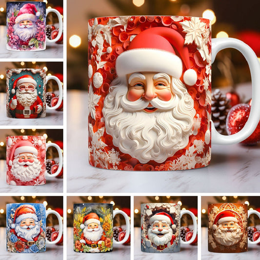 3D Christmas Ceramic Mug – Snowman & Santa Holiday Coffee/Tea Cup Gift