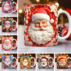 3D Christmas Ceramic Mug – Snowman & Santa Holiday Coffee/Tea Cup Gift