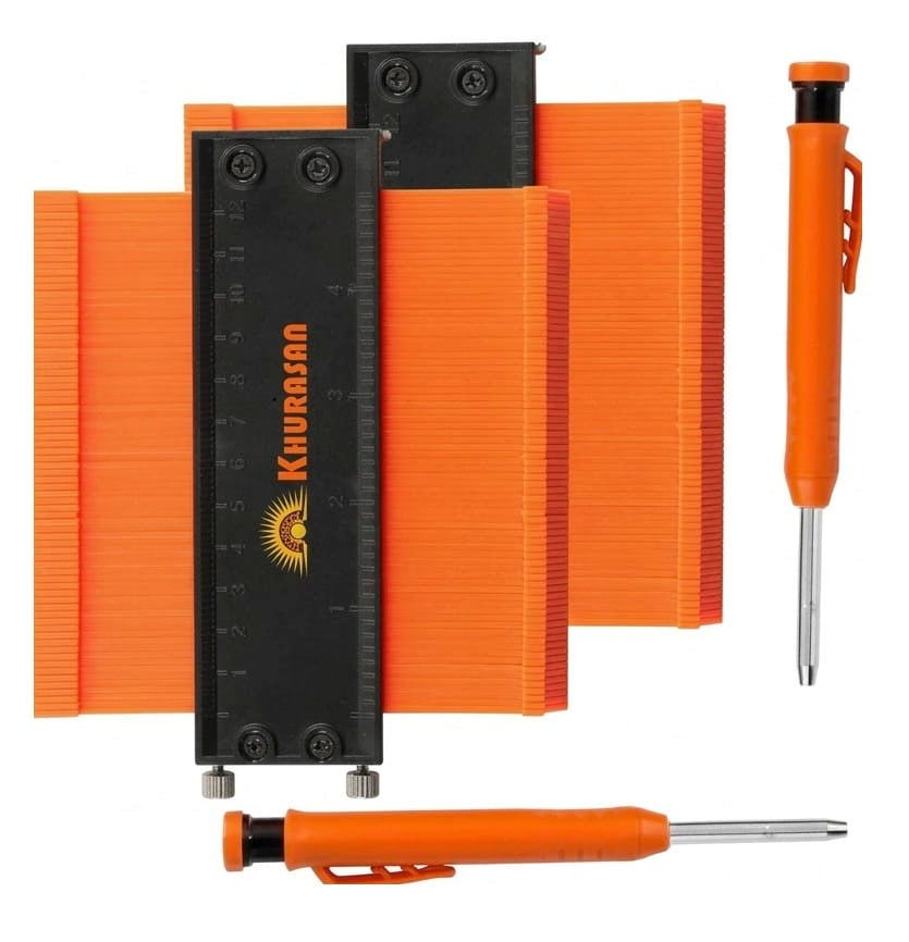 Front view of 5-inch contour gauge 2-pack with two gauges and two carpenter pencils