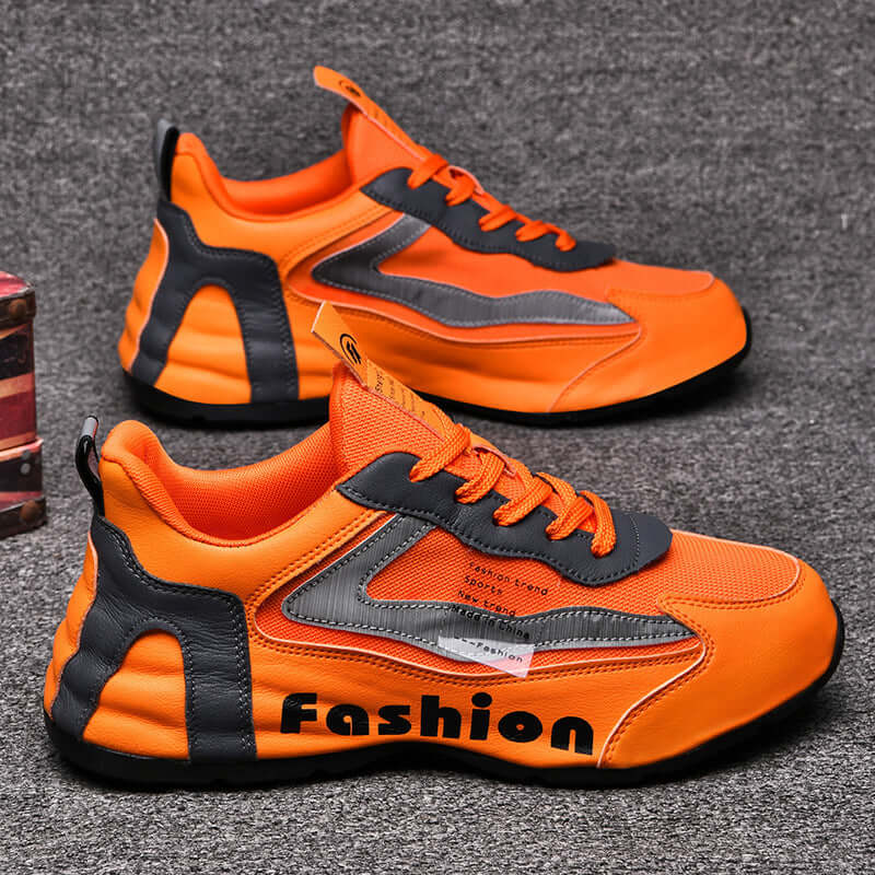 Summer New Sports Shoes Men's Breathable Mesh Shoes Casual Shoes in vibrant orange design.