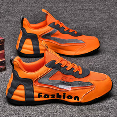 Summer New Sports Shoes Men's Breathable Mesh Shoes Casual Shoes in vibrant orange design.
