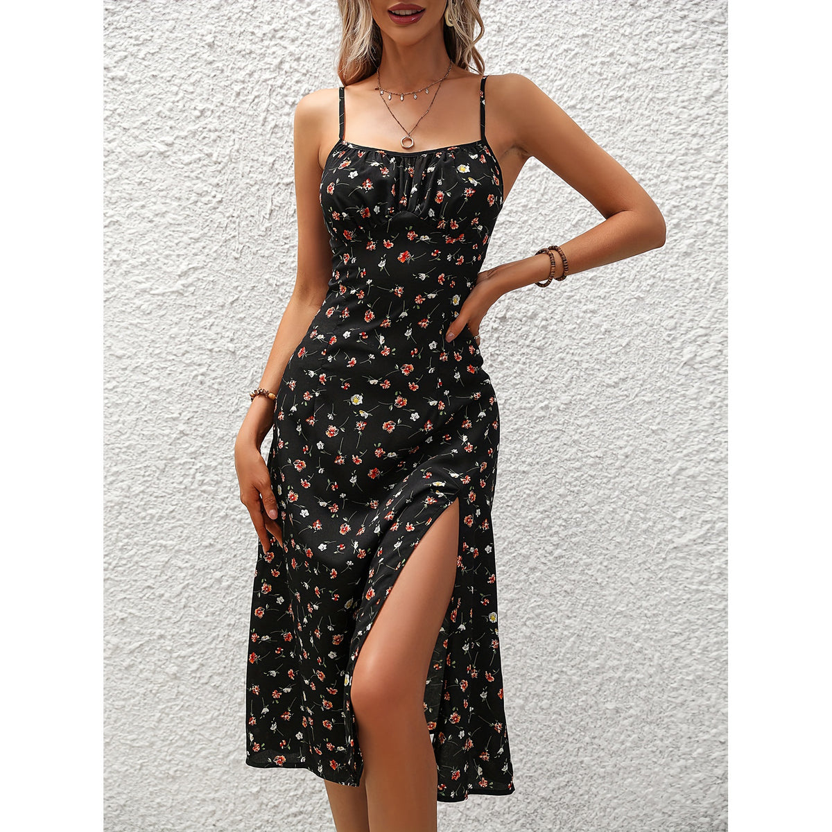 Elegant Polka Dot Suspender Maxi Dress
