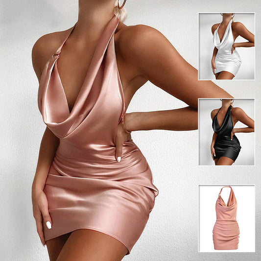 Elegant Satin V-Neck Backless Mini Dress