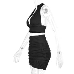 Halter Lace-Up Two-Piece Dress Set