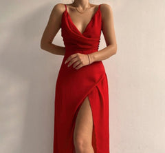 Elegant V-Neck Slit Sling Dress