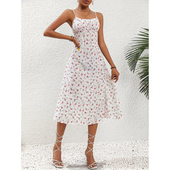 Elegant Polka Dot Suspender Maxi Dress