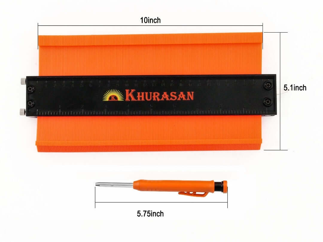 Khorasan 10 Inch Contour Gauge with Lock - Top View Flat Orange 10 Inch Profile