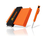 Contour gauge with industrial mechanical pencil on white background