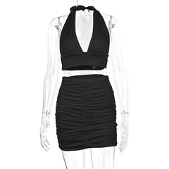 Halter Lace-Up Two-Piece Dress Set