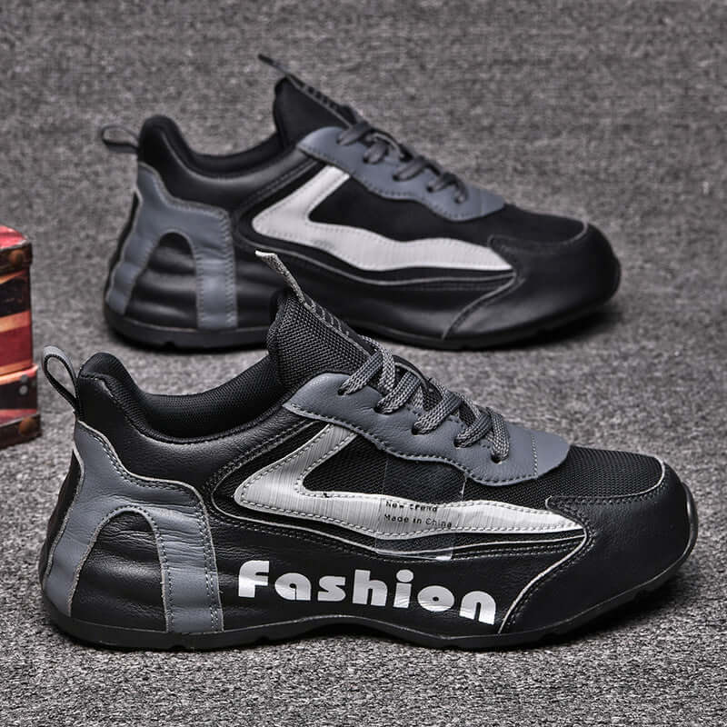 Summer New Sports Shoes Men's Breathable Mesh Shoes Casual Shoes in black and grey with stylish design.