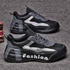 Summer New Sports Shoes Men's Breathable Mesh Shoes Casual Shoes in black and grey with stylish design.