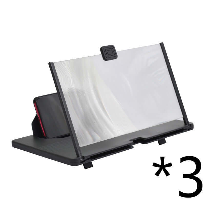 Mobile phone screen magnifier for video projection with a clear lens and black stand