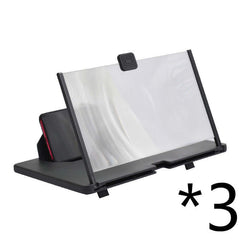 Mobile phone screen magnifier for video projection with a clear lens and black stand